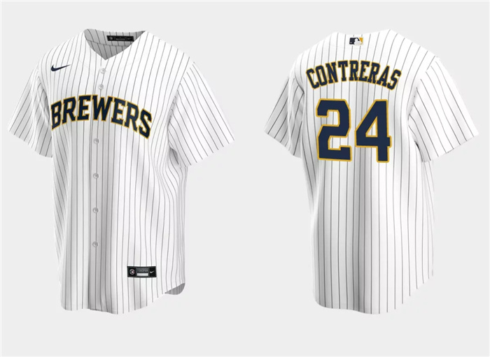 Personalized Men’s Milwaukee Brewers #24 William Contreras White Cool Base Stitched Jersey