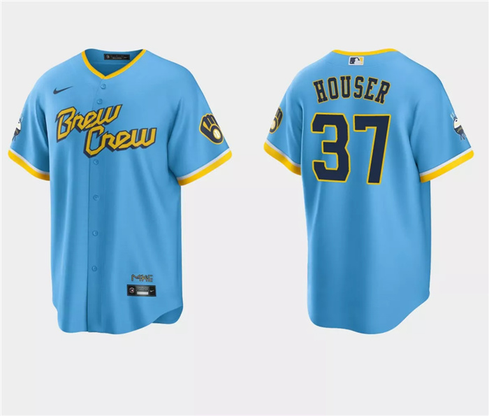 Personalized Men’s Milwaukee Brewers #37 Adrian Houser Powder Blue City Connect Cool Base Stitched Jersey