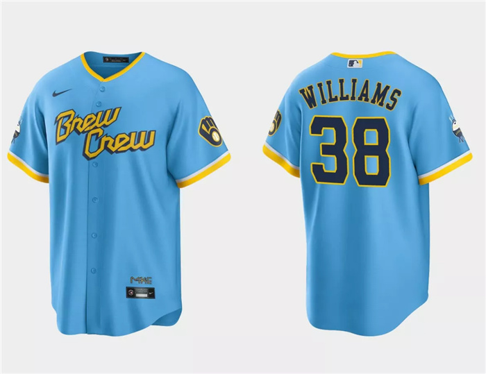 Personalized Men’s Milwaukee Brewers #38 Devin Williams Powder Blue 2022 City Connect Cool Base Stitched Jersey