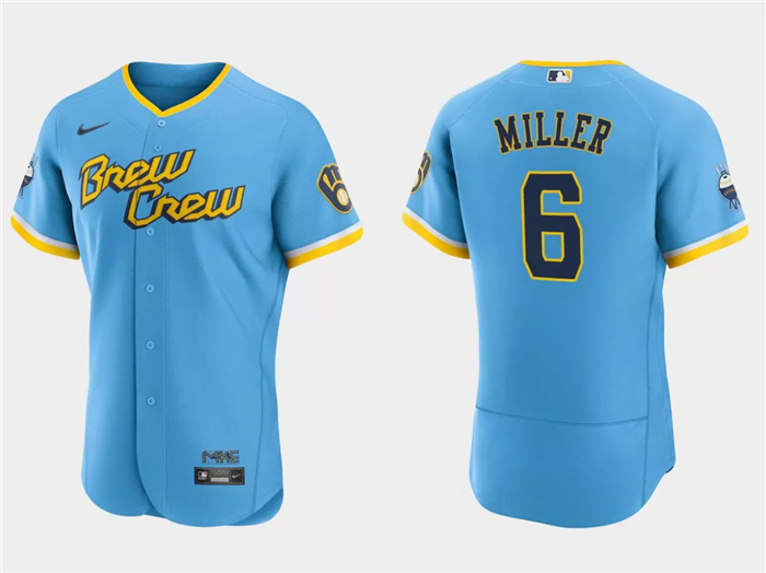 Personalized Men’s Milwaukee Brewers #6 Owen Miller Powder Blue 2022 City Connect Flex Base Stitched MLB Jersey
