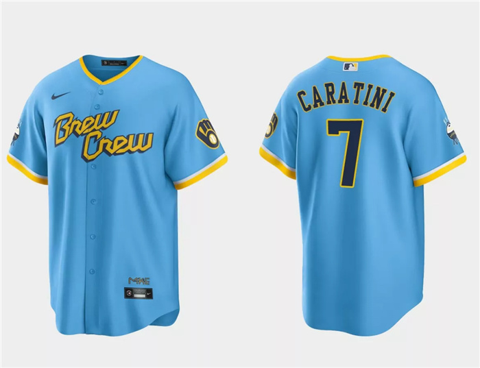 Personalized Men’s Milwaukee Brewers #7 Victor Caratini Powder Blue 2022 City Connect Cool Base Stitched Jersey
