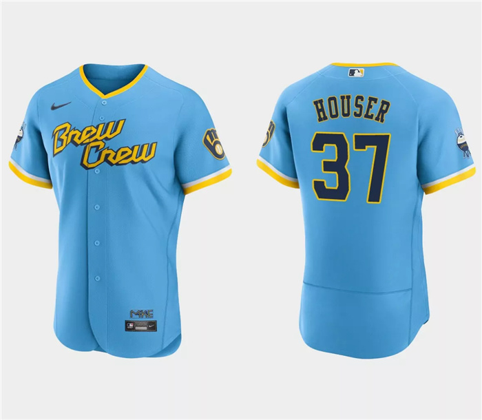 Personalized Men’s Milwaukee Brewers #37 Adrian Houser Powder Blue 2022 City Connect Flex Base Stitched MLB Jersey