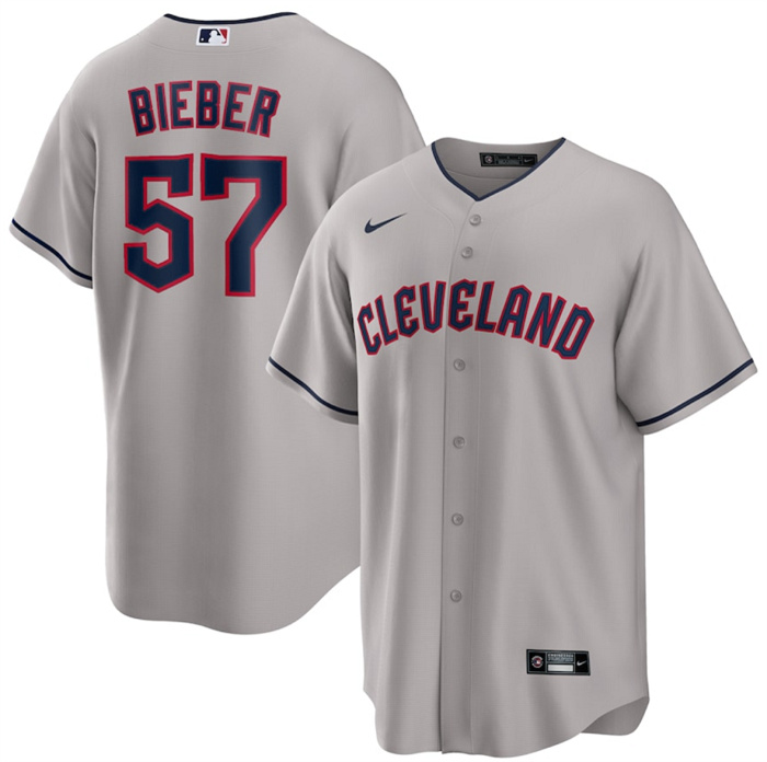 Personalized Men’s Cleveland Guardians #57 Shane Bieber Grey Cool Base Stitched Jersey