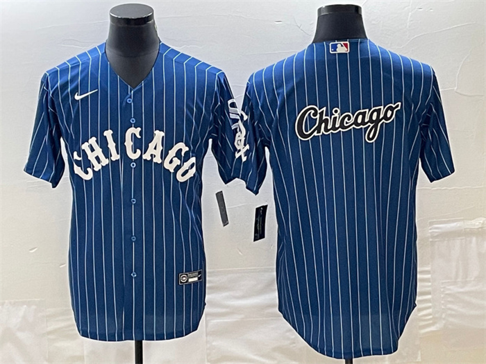 Personalized Men’s Chicago White Sox Navy Team Big Logo Cool Base Stitched Jersey