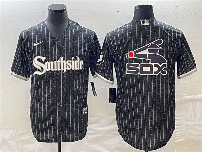 Personalized Men’s Chicago White Sox Black Team Big Logo Cool Base Stitched Jersey