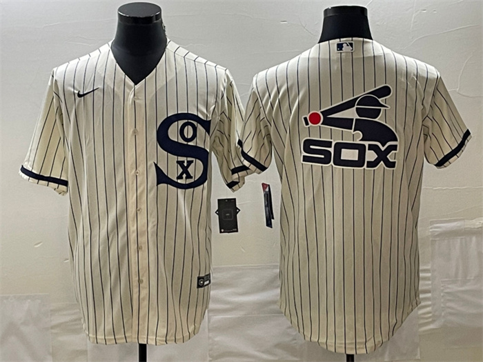 Personalized Men’s Chicago White Sox Cream Team Big Logo Cool Base Stitched Jersey