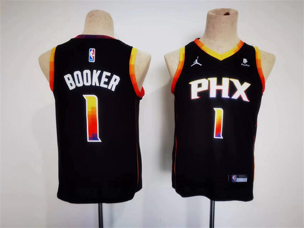Personalized Youth Phoenix Suns #1 Devin Booker Black 2022 23 Statement Edition Stitched Basketball Jersey