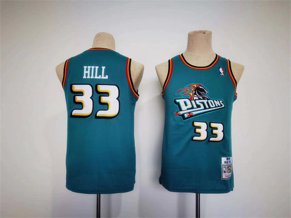 Personalized Youth Detroit Pistons #33 Grant Hill Teal Throwback Stitched Basketball Jersey