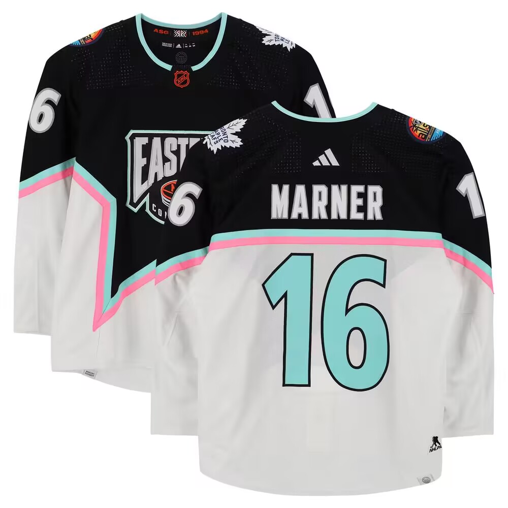 Personalized Men’s Toronto Maple Leafs #16 Mitchell Marner 2023 Black White All-Star Game Stitched Jersey