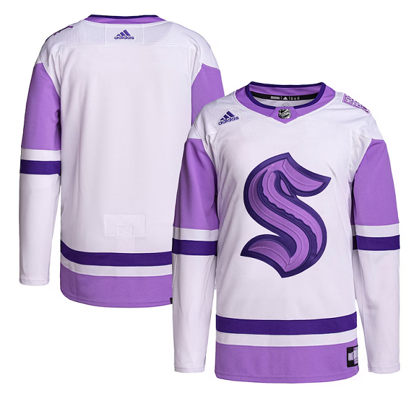 Personalized Men’s Seattle Kraken Blank White Purple Stitched Jersey