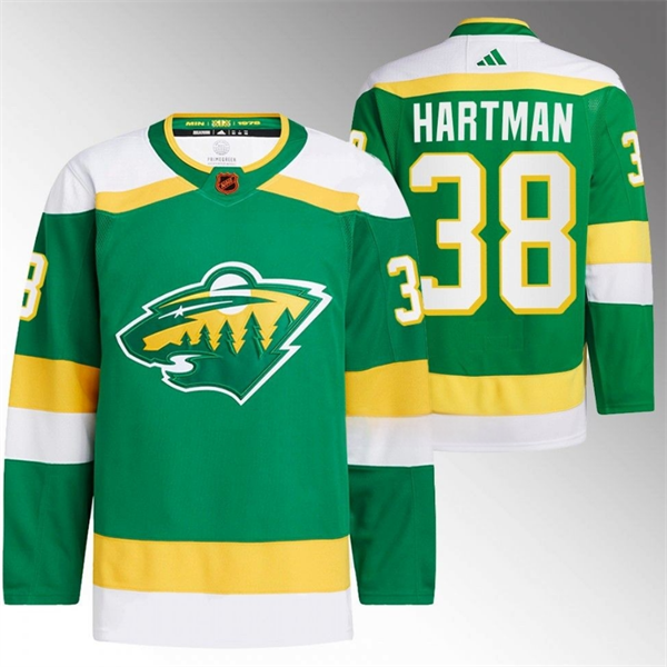 Personalized Men’s Minnesota Wild #38 Ryan Hartman Green 2022-23 Reverse Retro Stitched Jersey