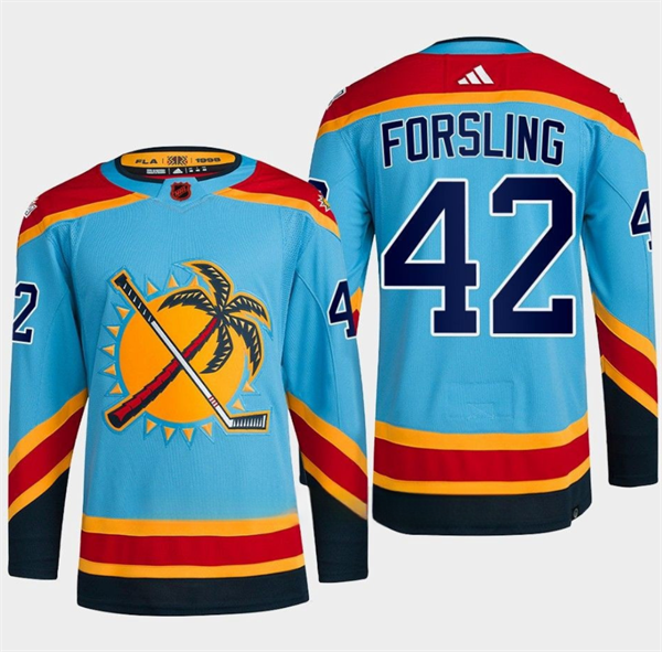 Personalized Men’s Florida Panthers #42 Gustav Forsling Blue 2022-23 Reverse Retro Stitched Jersey