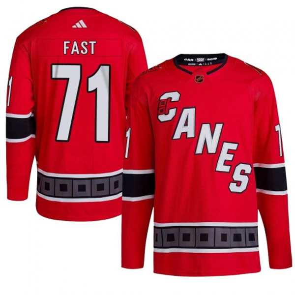Personalized Men’s Carolina Hurricanes #71 Jesper Fast 2022 23 Reverse Retro Red Stitched Jersey