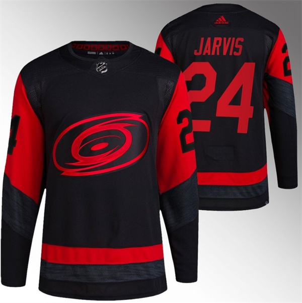 Personalized Men’s Carolina Hurricanes #24 Seth Jarvis Black Red Stadium Series Breakaway Stitched Jersey