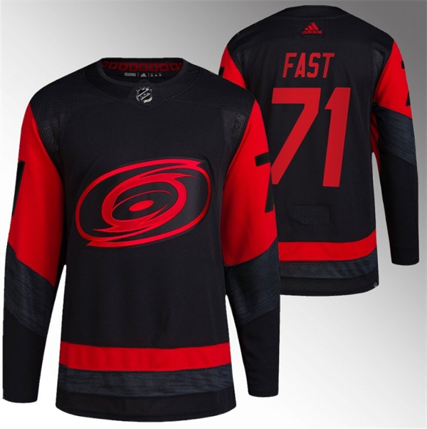 Personalized Men’s Carolina Hurricanes #71 Jesper Fast Black Red Stadium Series Breakaway Stitched Jersey