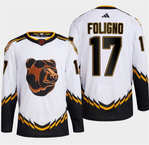Personalized Men’s Boston Bruins #17 Nick Foligno White 2022-23 Reverse Retro Stitched Jersey