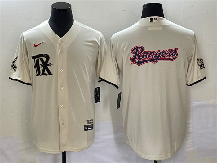Personalized Men’s Texas Rangers Cream Team Big Logo 2023 City Connect Cool Base Stitched Baseball Jersey