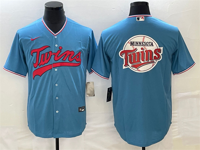 Personalized Men’s Minnesota Twins Blue Team Big Logo Cool Base Stitched Jersey