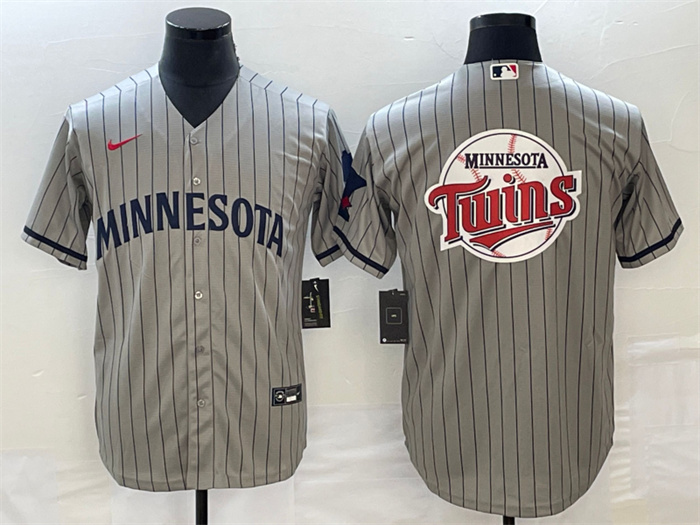 Personalized Men’s Minnesota Twins Gray Team Big Logo Cool Base Stitched Jersey
