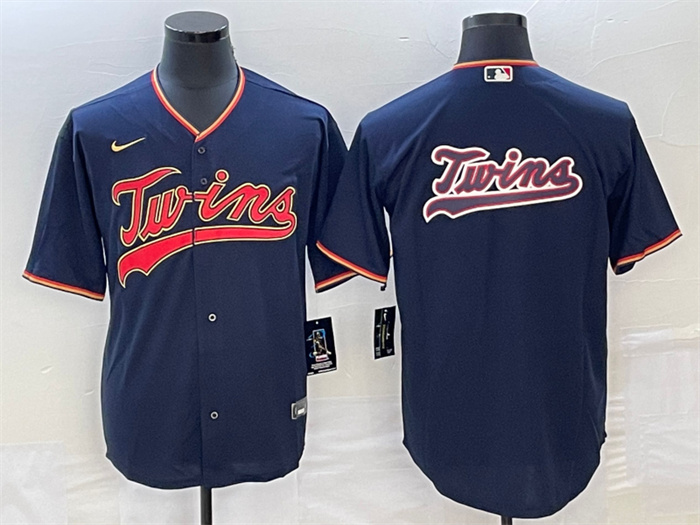 Personalized Men’s Minnesota Twins Navy Team Big Logo Cool Base Stitched Jersey