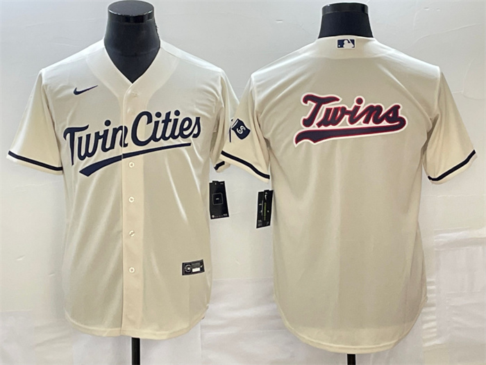 Personalized Men’s Minnesota Twins Cream Team Big Logo Cool Base Stitched Jersey