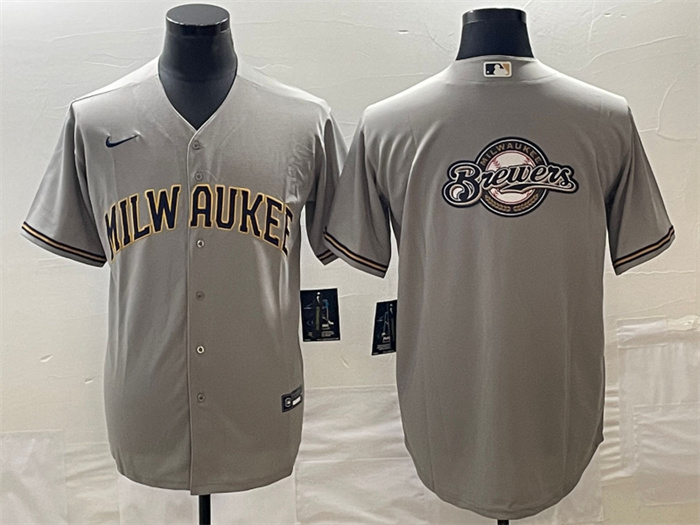 Personalized Men’s Milwaukee Brewers Gray Team Big Logo Cool Base Stitched Jersey