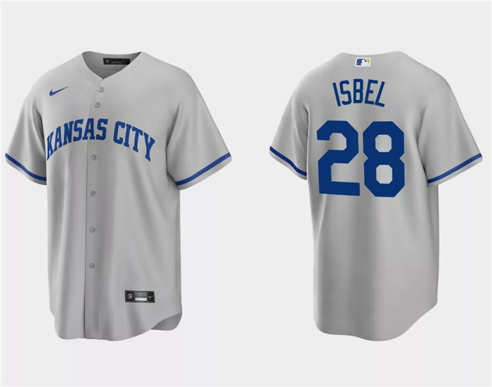 Personalized Men’s Kansas City Royals #28 Kyle Isbel Grey Cool Base Stitched Baseball Jersey
