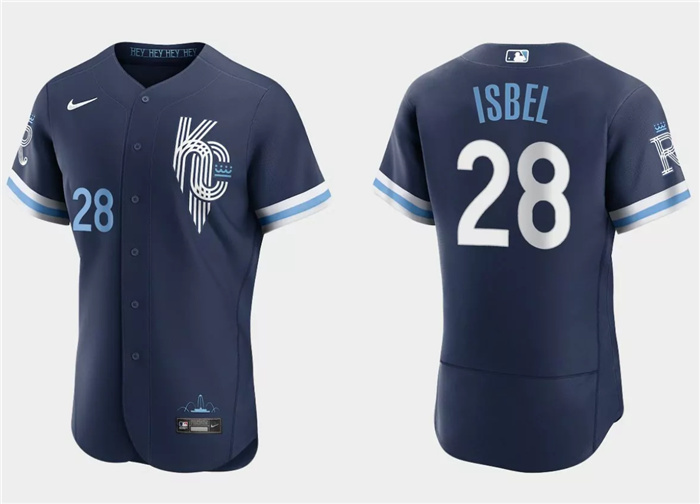 Personalized Men’s Kansas City Royals #28 Kyle Isbel Navy City Connect Flex Base Stitched MLB Jersey