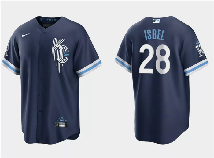 Personalized Men’s Kansas City Royals #28 Kyle Isbel Navy City Connect Cool Base Stitched Baseball Jersey