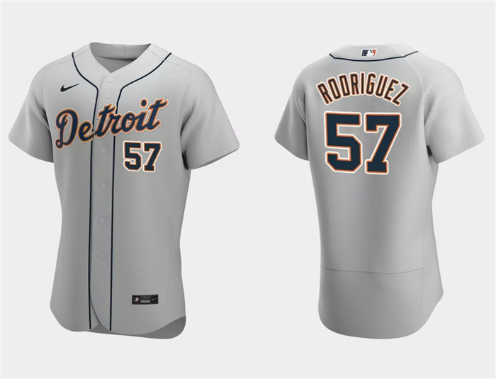 Personalized Men’s Detroit Tigers #57 Eduardo Rodriguez Grey Flex Base Stitched Jersey