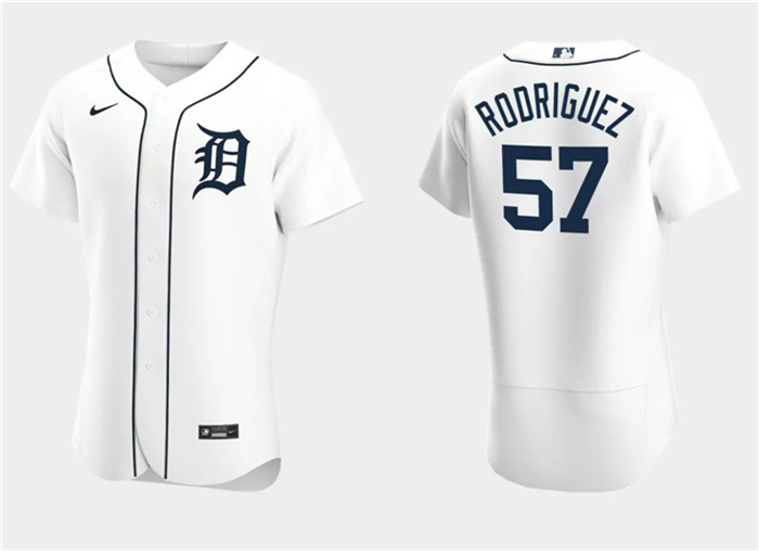 Personalized Men’s Detroit Tigers #57 Eduardo Rodriguez White Flex Base Stitched Jersey