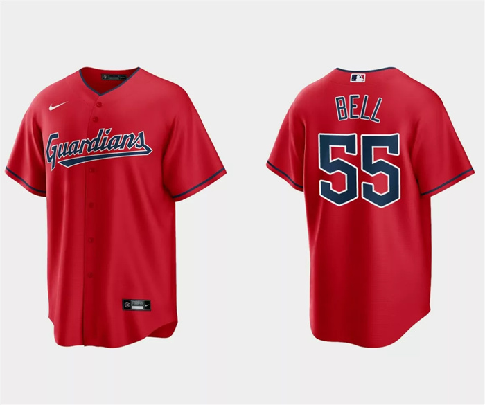 Personalized Men’s Cleveland Guardians #55 Josh Bell Red Cool Base Stitched Jersey