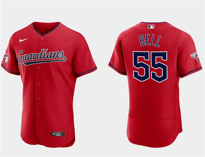 Personalized Men’s Cleveland Guardians #55 Josh Bell Red Flex Base Stitched Jersey
