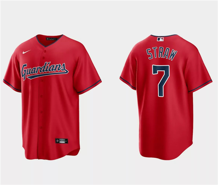Personalized Men’s Cleveland Guardians #7 Myles Straw Red Cool Base Stitched Jersey