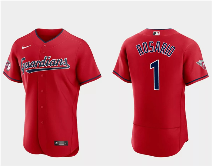 Personalized Men’s Cleveland Guardians #1 Amed Rosario Red Flex Base Stitched Jersey