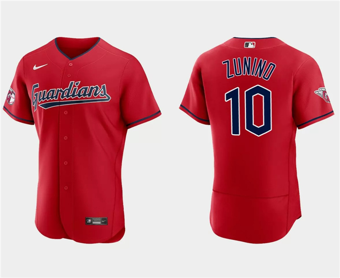 Personalized Men’s Cleveland Guardians #10 Mike Zunino Red Flex Base Stitched Jersey
