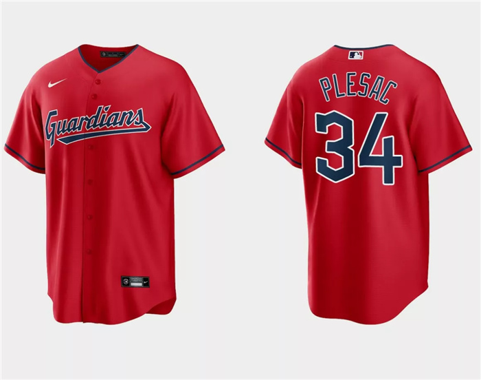 Personalized Men’s Cleveland Guardians #34 Zach Plesac Red Cool Base Stitched Jersey