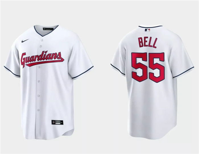 Personalized Men’s Cleveland Guardians #55 Josh Bell White Cool Base Stitched Jersey