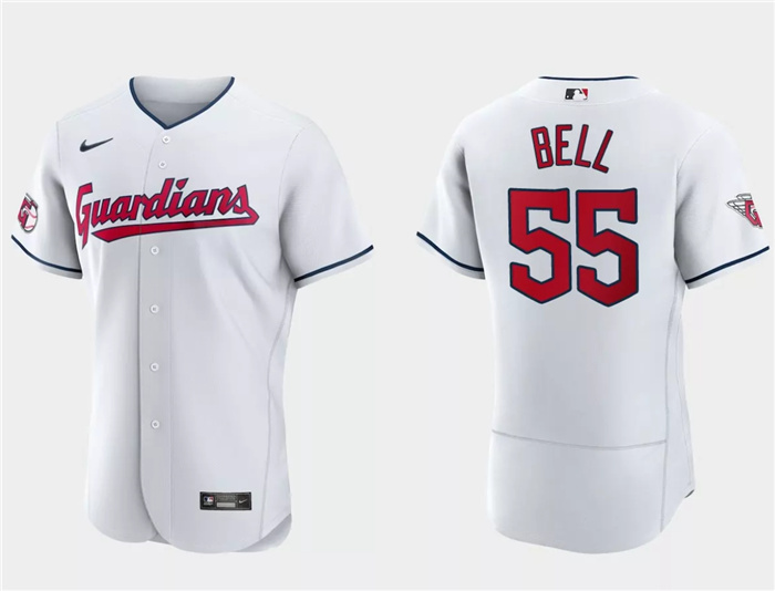 Personalized Men’s Cleveland Guardians #55 Josh Bell White Flex Base Stitched Jersey