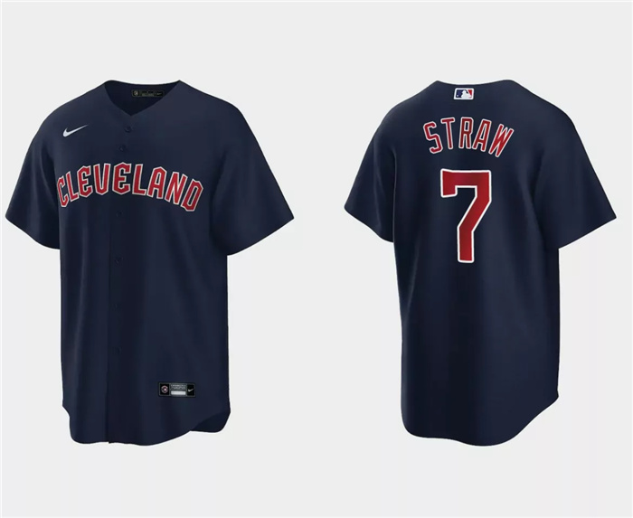 Personalized Men’s Cleveland Guardians #7 Myles Straw Navy Cool Base Stitched Jersey