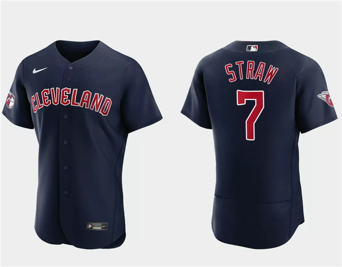 Personalized Men’s Cleveland Guardians #7 Myles Straw Navy Flex Base Stitched Jersey