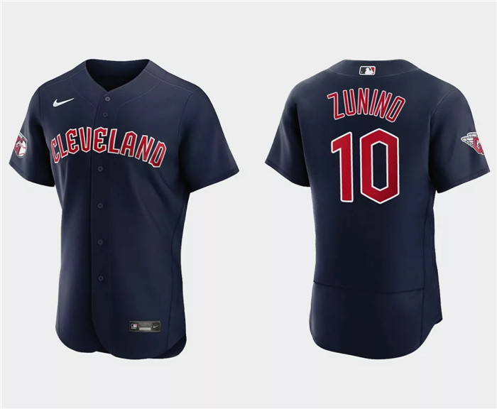 Personalized Men’s Cleveland Guardians #10 Mike Zunino Navy Flex Base Stitched Jersey