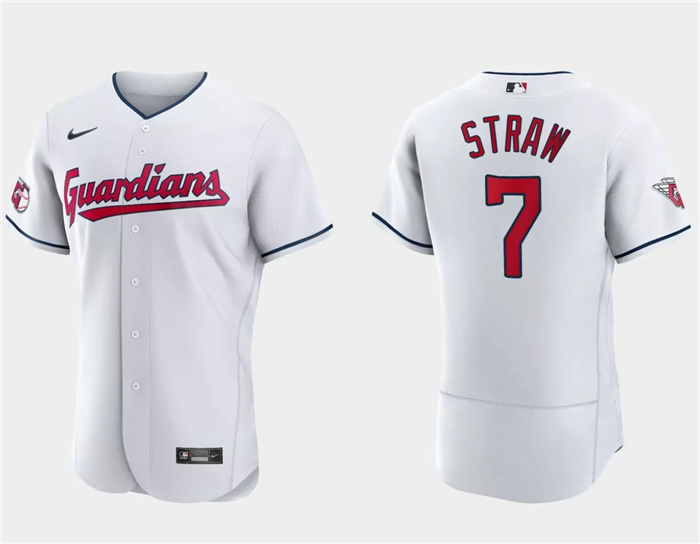 Personalized Men’s Cleveland Guardians #7 Myles Straw White Flex Base Stitched Jersey