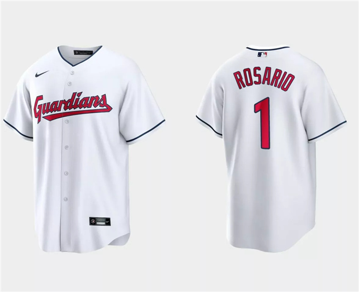 Personalized Men’s Cleveland Guardians #1 Amed Rosario White Cool Base Stitched Jersey