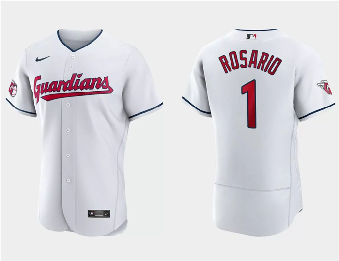 Personalized Men’s Cleveland Guardians #1 Amed Rosario White Flex Base Stitched Jersey