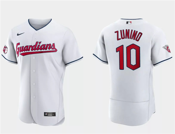Personalized Men’s Cleveland Guardians #10 Mike Zunino White Flex Base Stitched Jersey