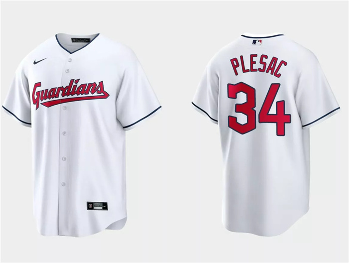 Personalized Men’s Cleveland Guardians #34 Zach Plesac White Cool Base Stitched Jersey