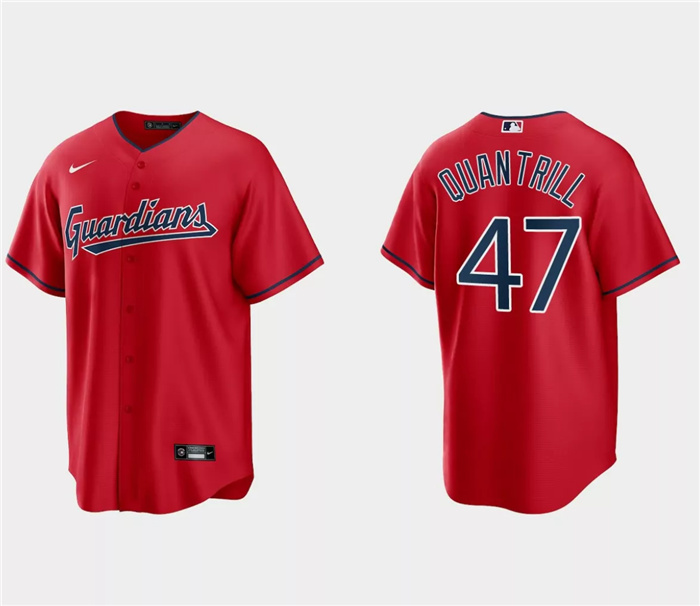 Personalized Men’s Cleveland Guardians #47 Cal Quantrill Red Cool Base Stitched Jersey
