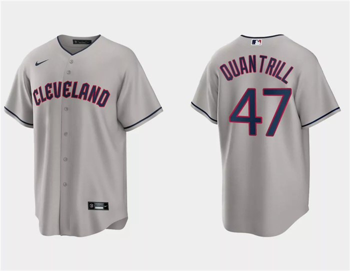 Personalized Men’s Cleveland Guardians #47 Cal Quantrill Grey Cool Base Stitched Jersey