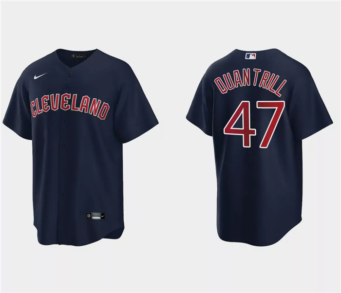 Personalized Men’s Cleveland Guardians #47 Cal Quantrill Navy Cool Base Stitched Jersey